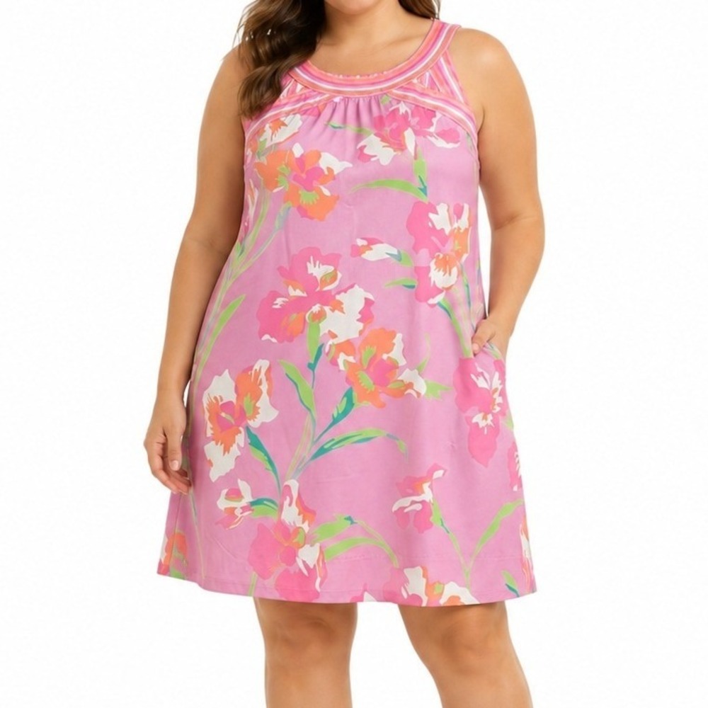 Gretchen Scott Isosceles Dress Womens XL Pink Floral Cutout Resort Shift